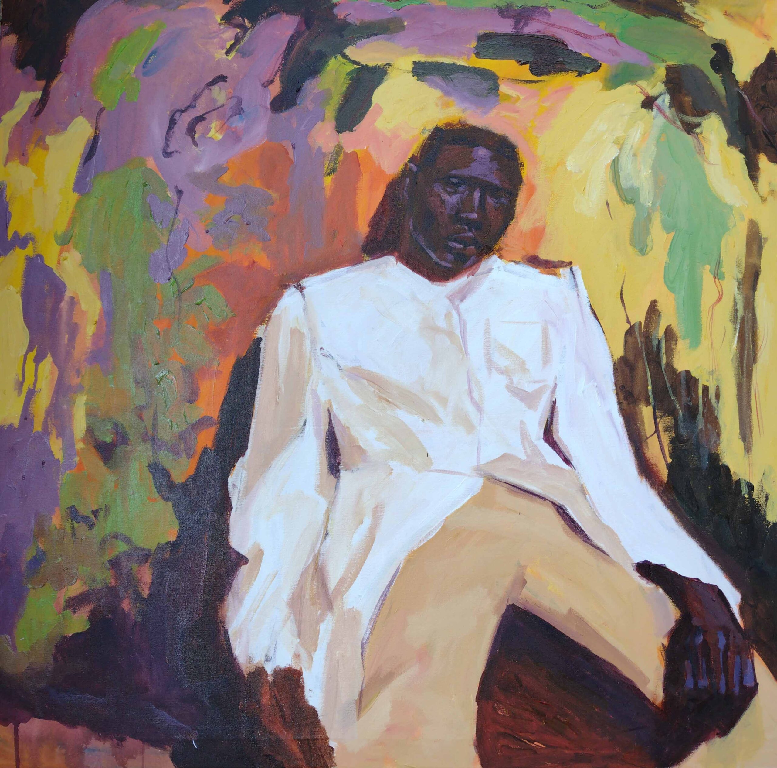 Abel Beyene, Musing in color, Acrylic on canvas, 100×100cm, 2024